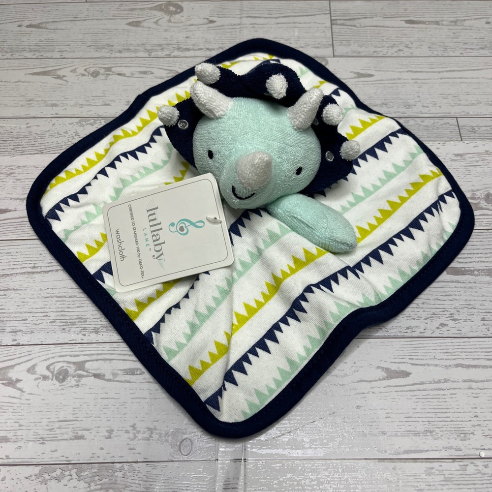 Lullaby Lane Dinosaur Washcloth Security Blanket Mint Triceratops 10x10 NEW
